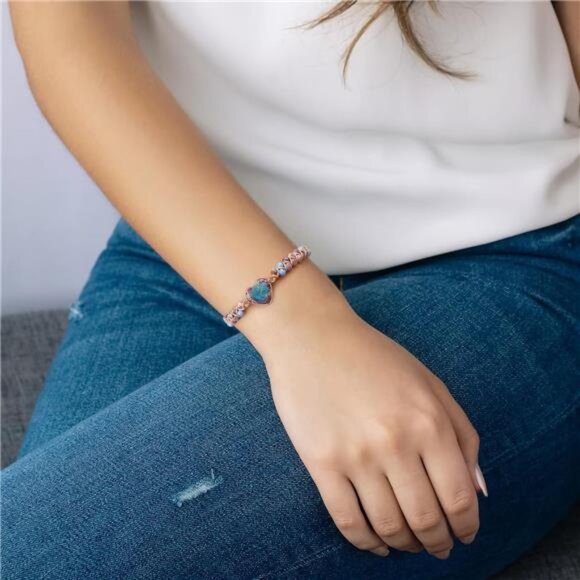 Jasper Heart Bracelet Adjustable Beaded Braided Handmade Jewelry Gift for Women - Picture 3 of 8